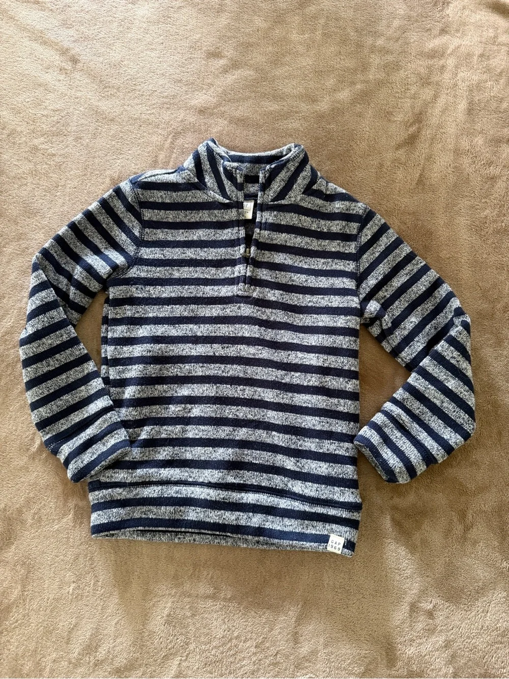 GAP Navy and Light Gray Striped Half-Zip Pullover